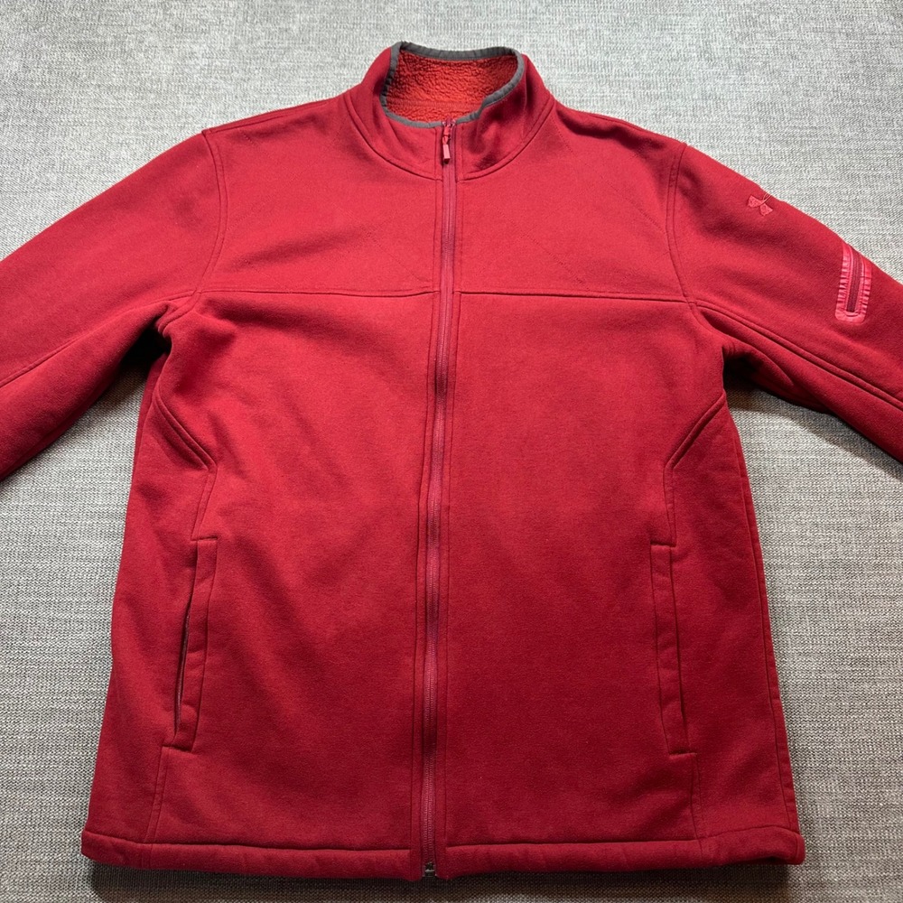 Under Armour UA Storm Jacket‎ Mens Large Red Fleece Lined Full Zip Pockets